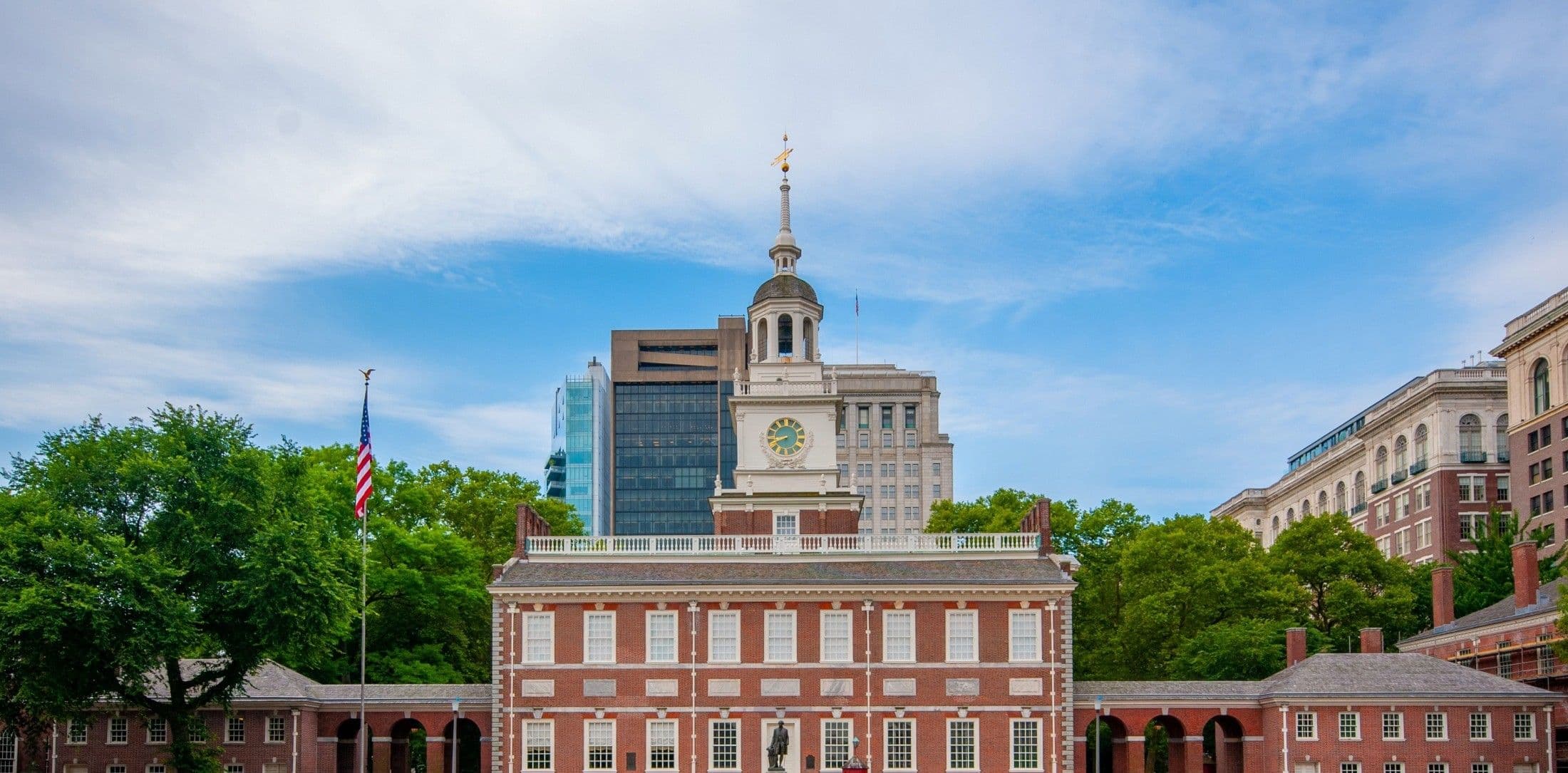 Independence Hall with blue sky
