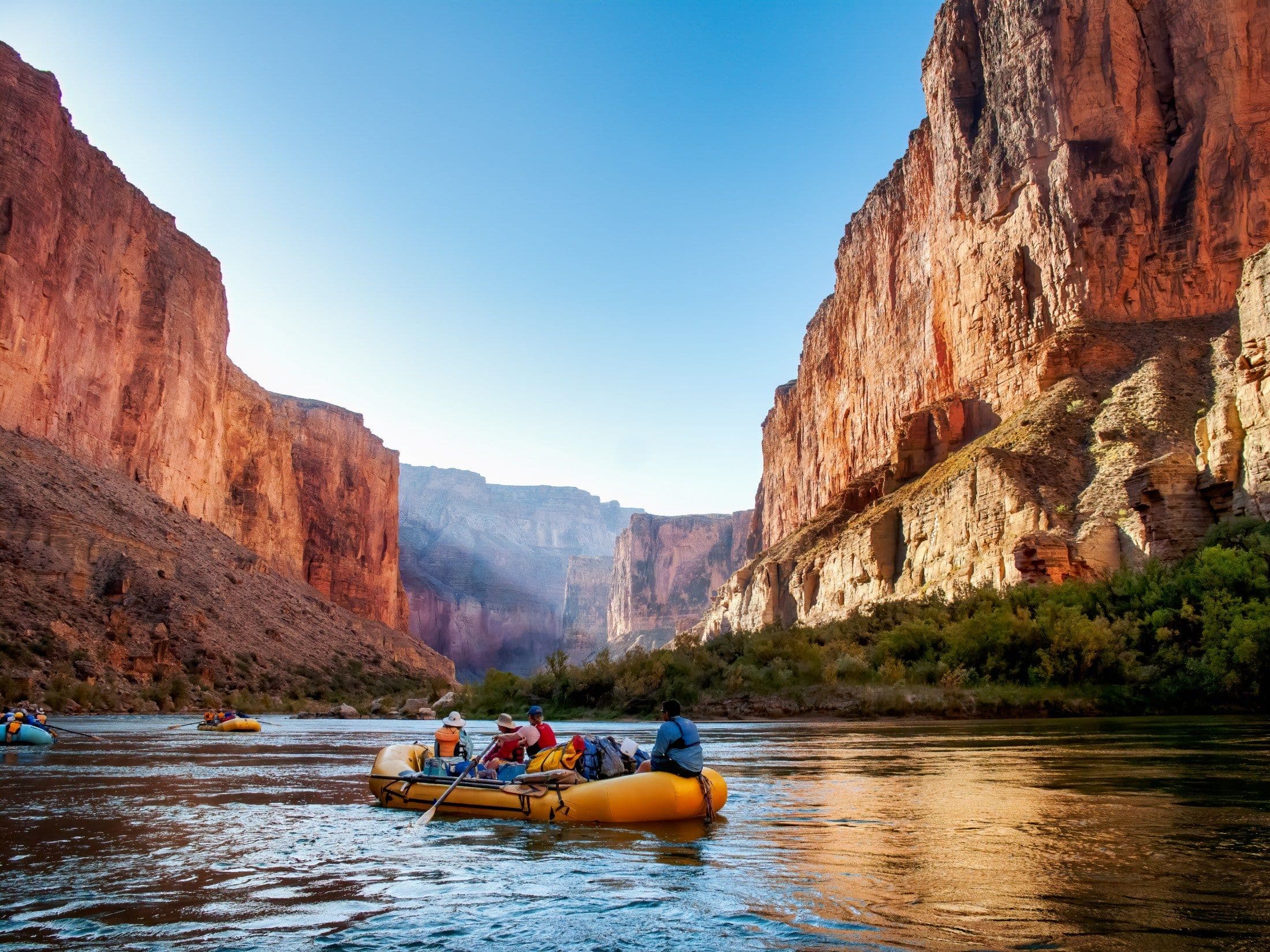 River rafting in the Grand Canyon on a sunny day